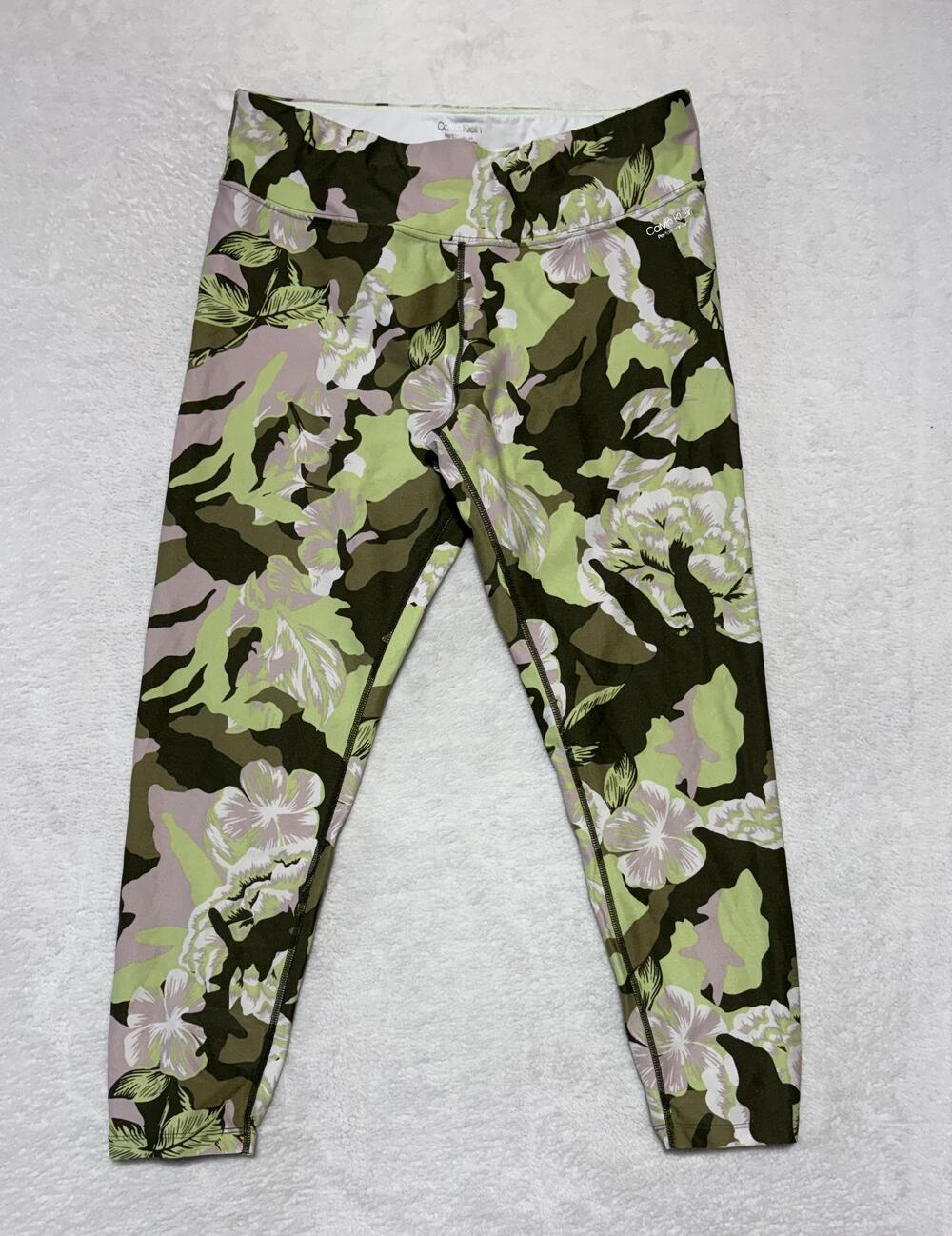 Calvin Klein Leggings Womens Large Green Floral Performance Moisture Wicking